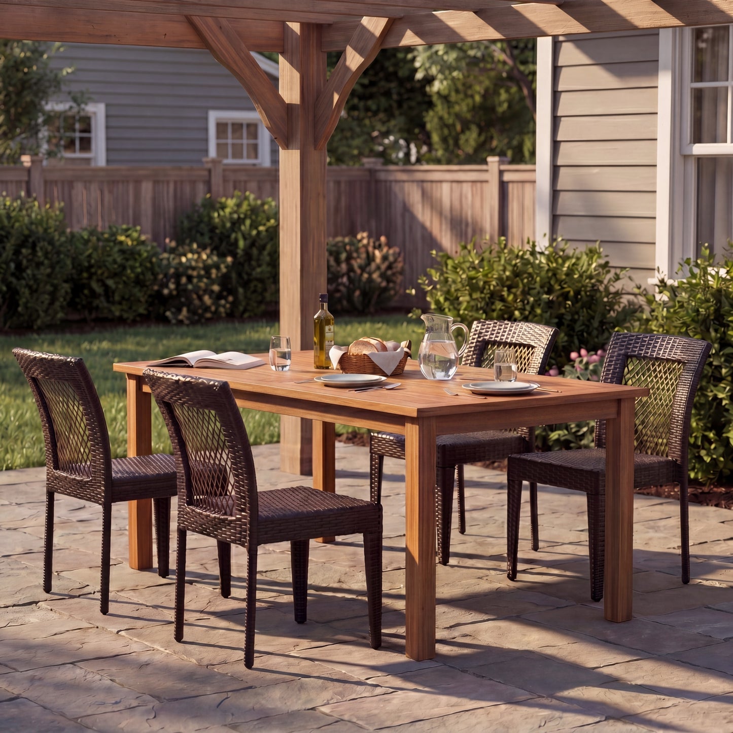Outdoor Dining Chairs Set Of 4, Stackable Chairs With UV-Resistant PE Rattan And Steel Frame, For Patio, Garden, Balcony, Supports 400lbs