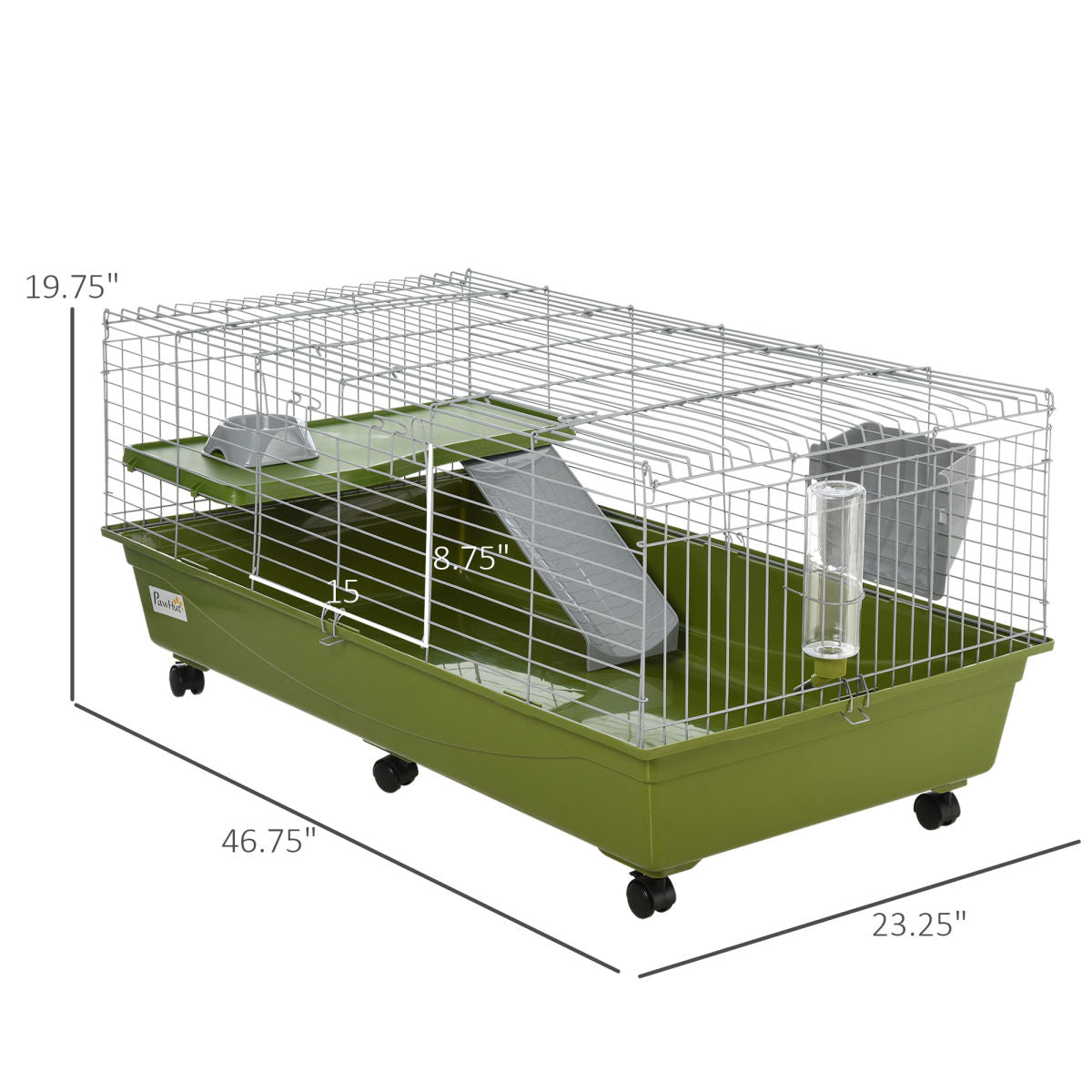 47" Small Animal Cage Chinchilla Guinea Pig Hutch Pet House With Platform Ramp, Food Dish, Wheels, & Water Bottle