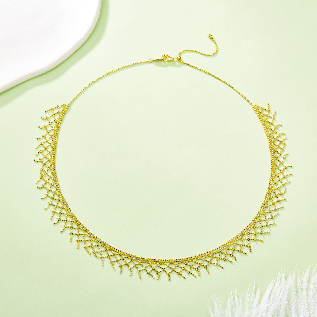 S925 Sterling Silver Mesh Tassel Necklace 45cm Adjustable 4.7g 10.5mm Wide Platinum Plated 3 Colors Gift Box