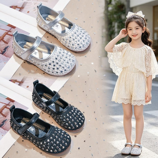 2026 Spring & Summer New Arrivals, Girls Fashion Rhinestone Leather Shoes, Korean Style Princess Versatile Comfortable Casual Sandals, Wholesale Available