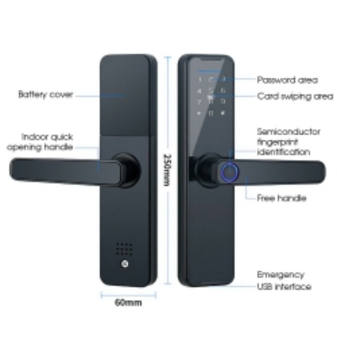 WIFI Digital Smart Door Lock Electronic Fingerprint Password Key Lock-black