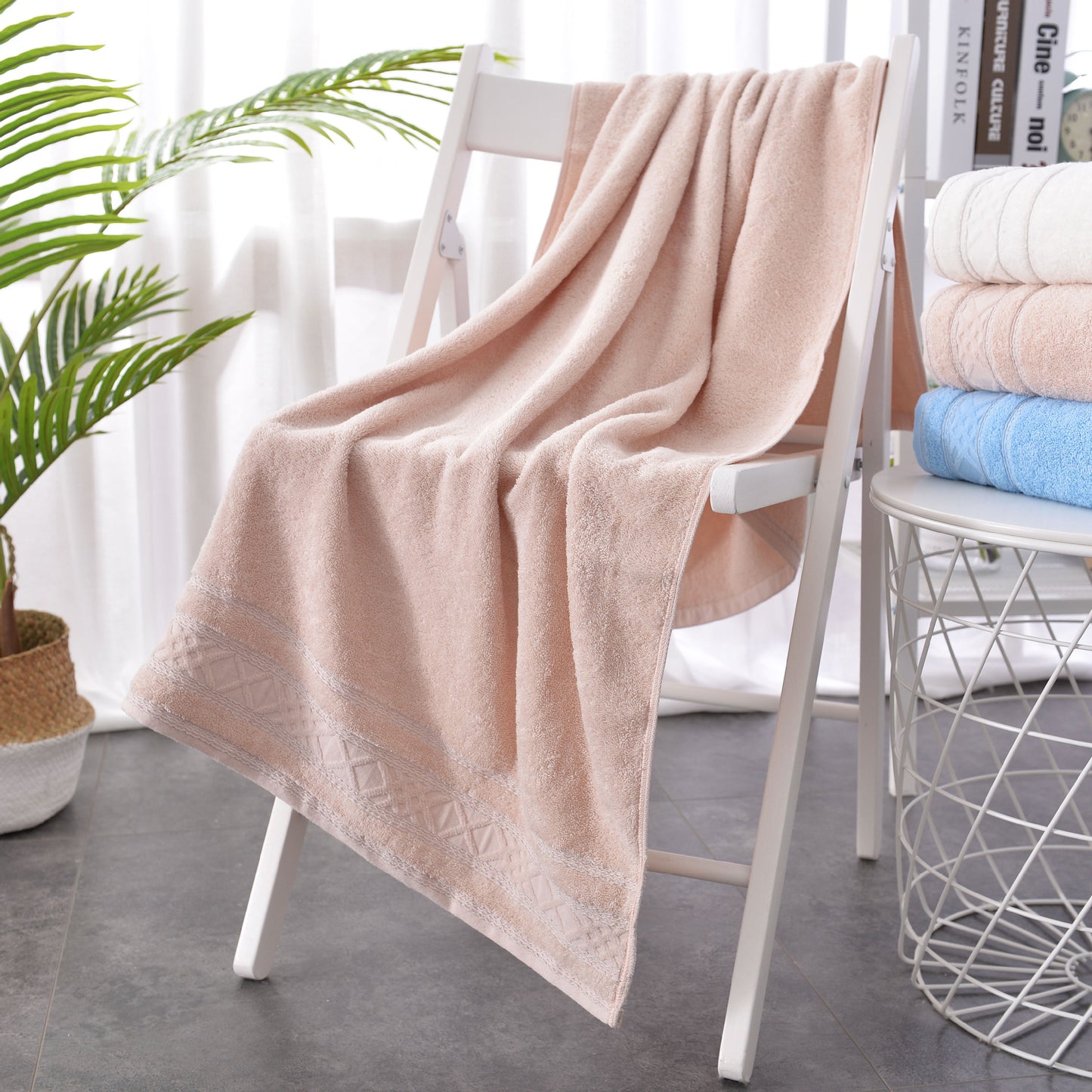 Pure Bath Towel Pure Cotton Thickened Large Size Embroidered Solid Color Highly Absorbent
