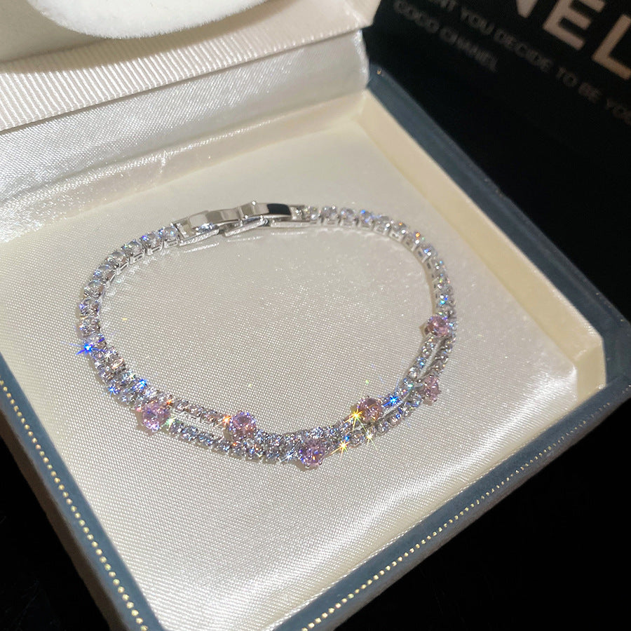 18K Real Gold Plated Simple Two Layer Round Cubic Zirconia Bracelet Dainty Exquisite Bangle Chic Fashion Jewelry
