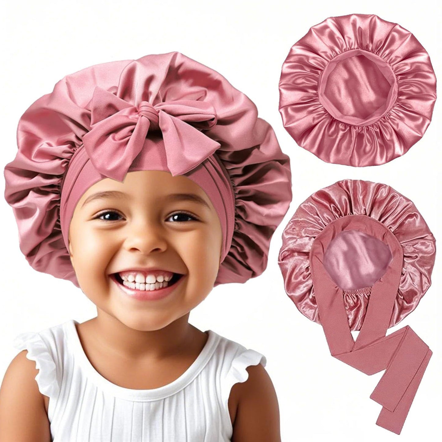 Childrens Elastic Streamer Double-Layer Bow Baby Bath Cap