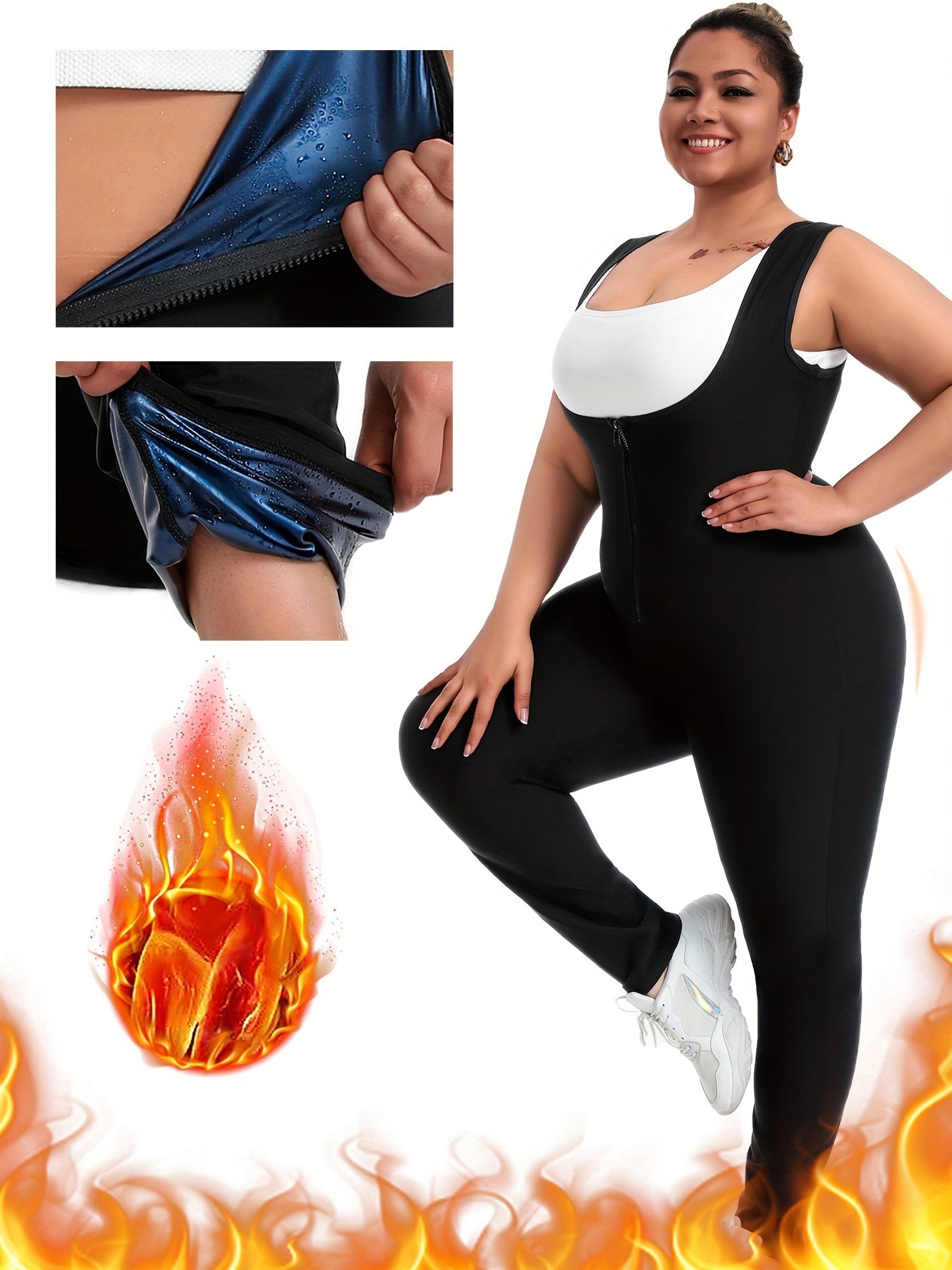 Plus Size Sauna Suit For Women Full Body Waist Trainer For Women Breathable Underarm Design High Waist Slimming Sleeveless Jumpsuit