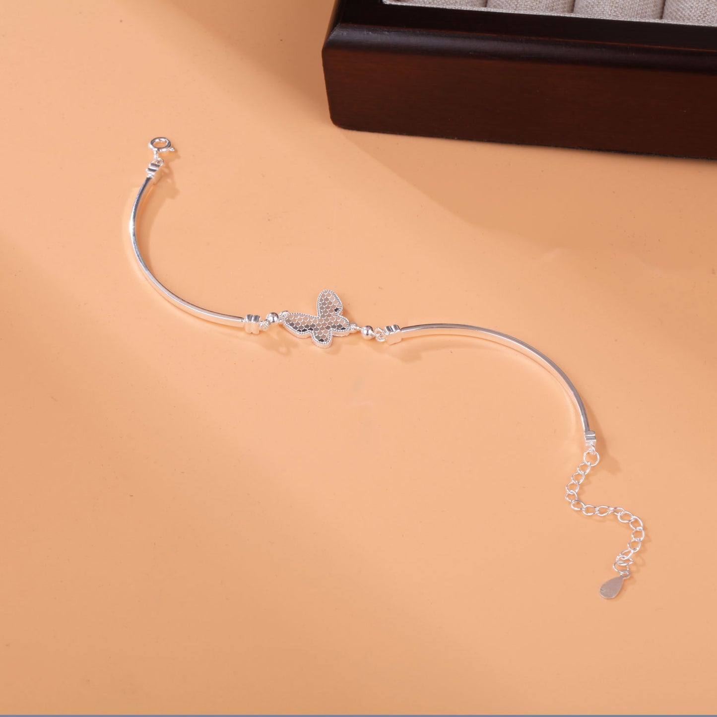 1pc 999 Sterling Silver Honeycomb Butterfly Bangle Bracelet, Luxurious Minimalist Style, Perfect For Daily Wear, Dates & Valentine's Gifts