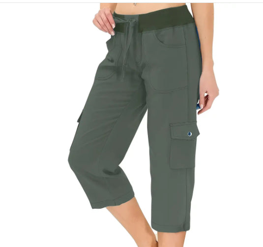 Women's Solid Color Drawstring Fitness Running Cropped Pants