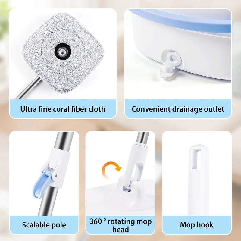 Centrifugal Spin Mop & Bucket Set, Self-Cleaning Dry and Wet Separation, Adjustable Handle for Hardwood Floor, Tile, Home Office Cleaning