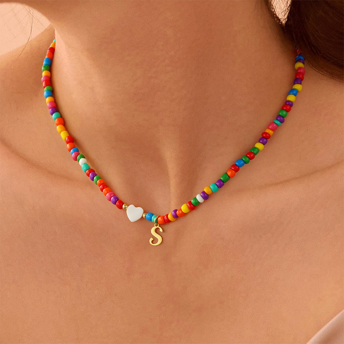 New Arrival Cross-border European American Women Necklace, Heart Shape Beaded Design Light Luxury Niche Premium Clavicle Neck Jewelry For Amazon