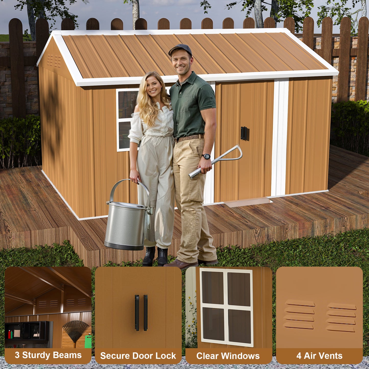 12x8 FT Heavy-Duty Metal Storage Shed With Windows, Lockable Door & Ventilation - Weatherproof Outdoor Garden Shed For Backyard, Lawn, And Tool Organization,without Floor