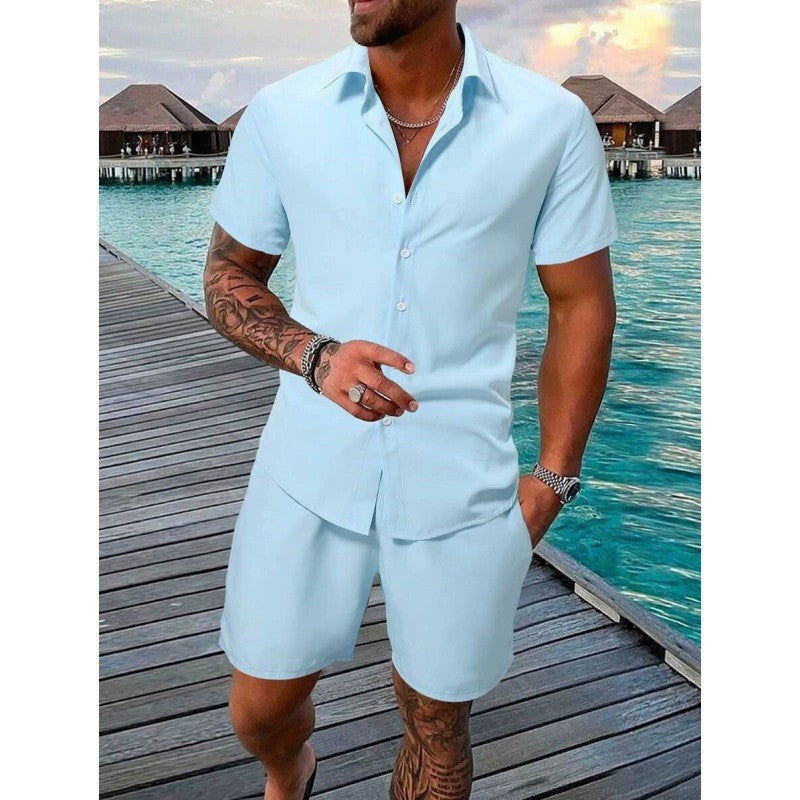 New Solid-color Mens Shirt Set