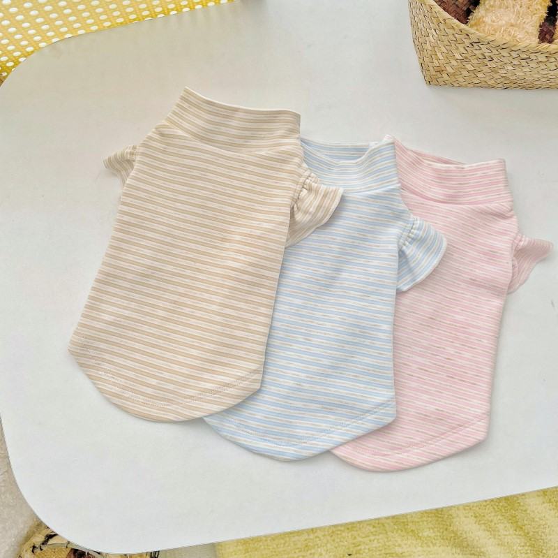 Striped Turtleneck Flounced Sleeve Bottoming Shirt Pet Clothes