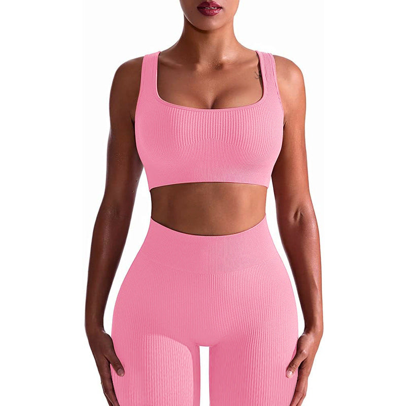 Seamless Yoga Training Threaded High-Elastic Fabric Outdoor Running Fitness Set For Women
