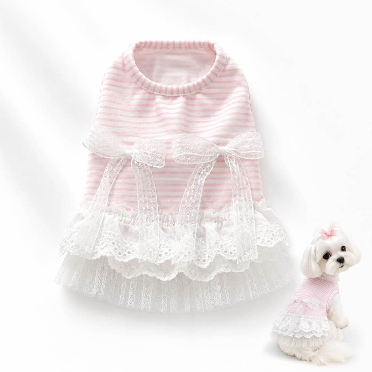 Cute Dog Dress Sleeveless, Elegant Puppy Skirts With Lace Hem, Breathable Pet Dress For Small Dog Girl Chihuahua Yorkies Tulle Birthday Party Lace Costume Tutu Apparel