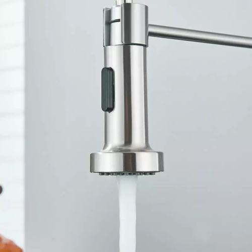 Monobloc Silver Kitchen Sink Mixer Taps With Pull Out Hose Spray Single LeverTap