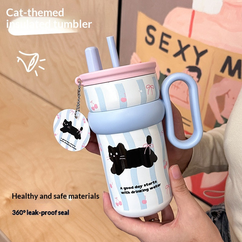 Cute Mug Desk Cup Highly Stylish Straw Cup Stainless Steel Cold Keeping Bottle