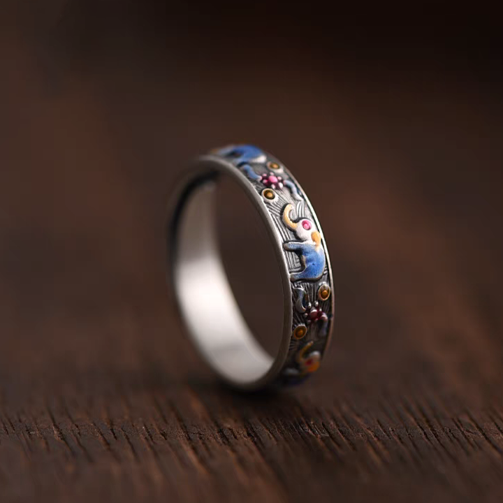 1pc 999 Sterling Silver Enamel Elephant Open Ring, Retro Ethnic Style, Perfect For Daily Wear & Valentine's Day Gift