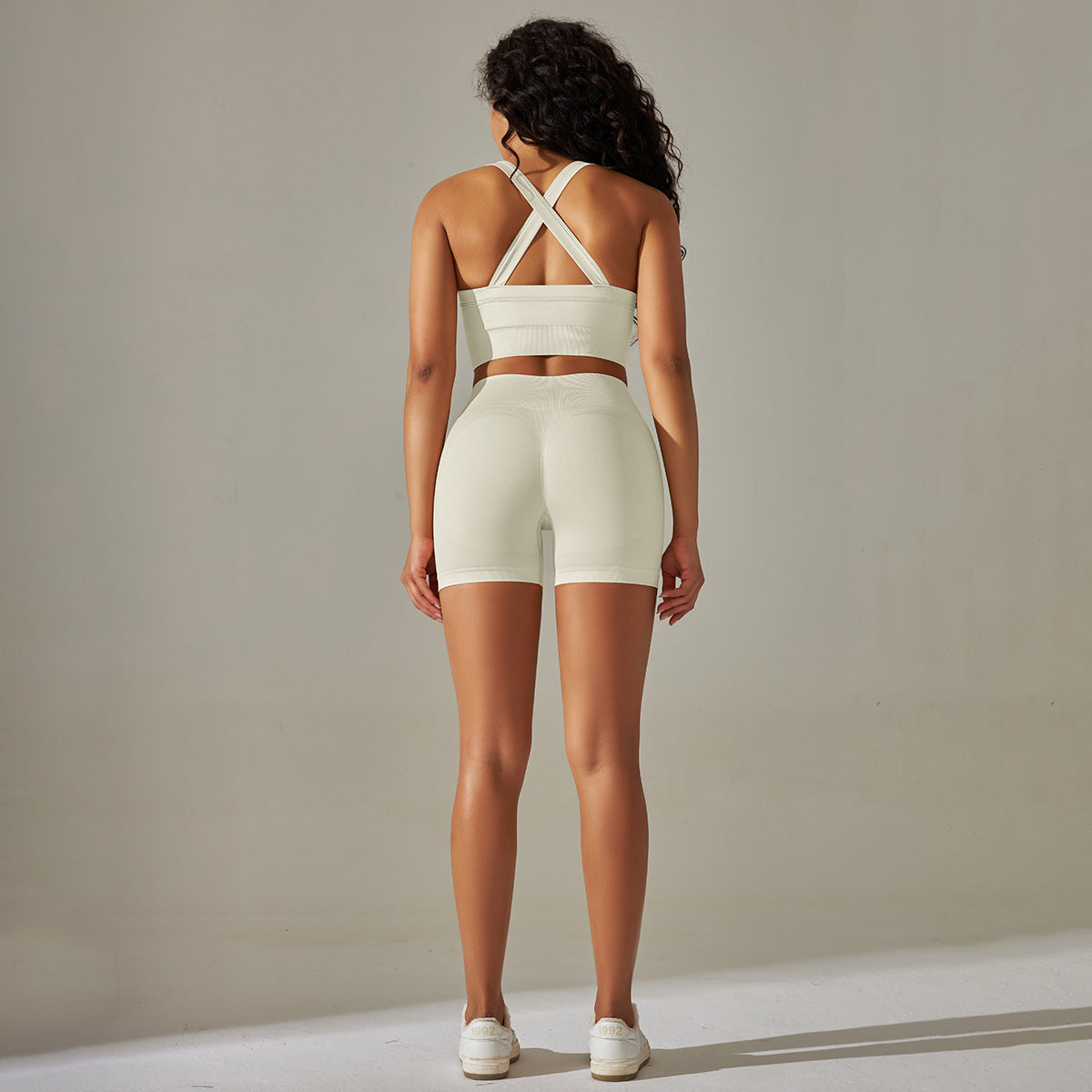 Seamless Solid Color Cross Beauty Back Exercise Bra Yoga Clothes Suit