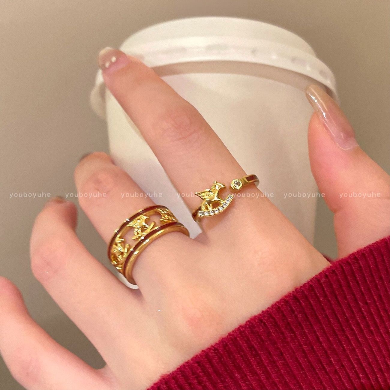 Women's Golden Pony Index Finger Ring, New Year Light Luxury High-end Stackable Open Band, Ideal Gift For Her