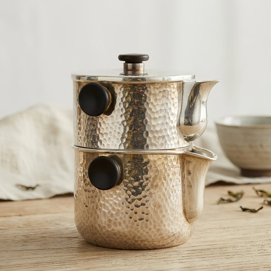 Pure 999 Fine Silver Stackable Hammered Metal Teapot Set-Fine Tea Dispenser - Handicraft