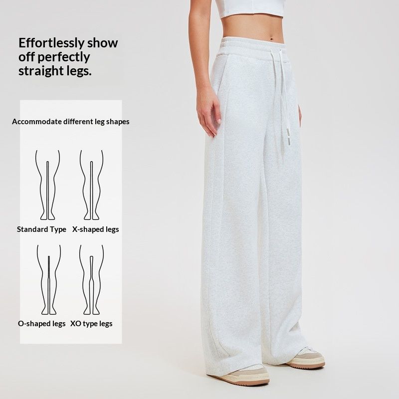 Womens Sporty Straight-Leg Pants SpringSummer High-Waisted Drawstring-Details Loose Yoga Trousers