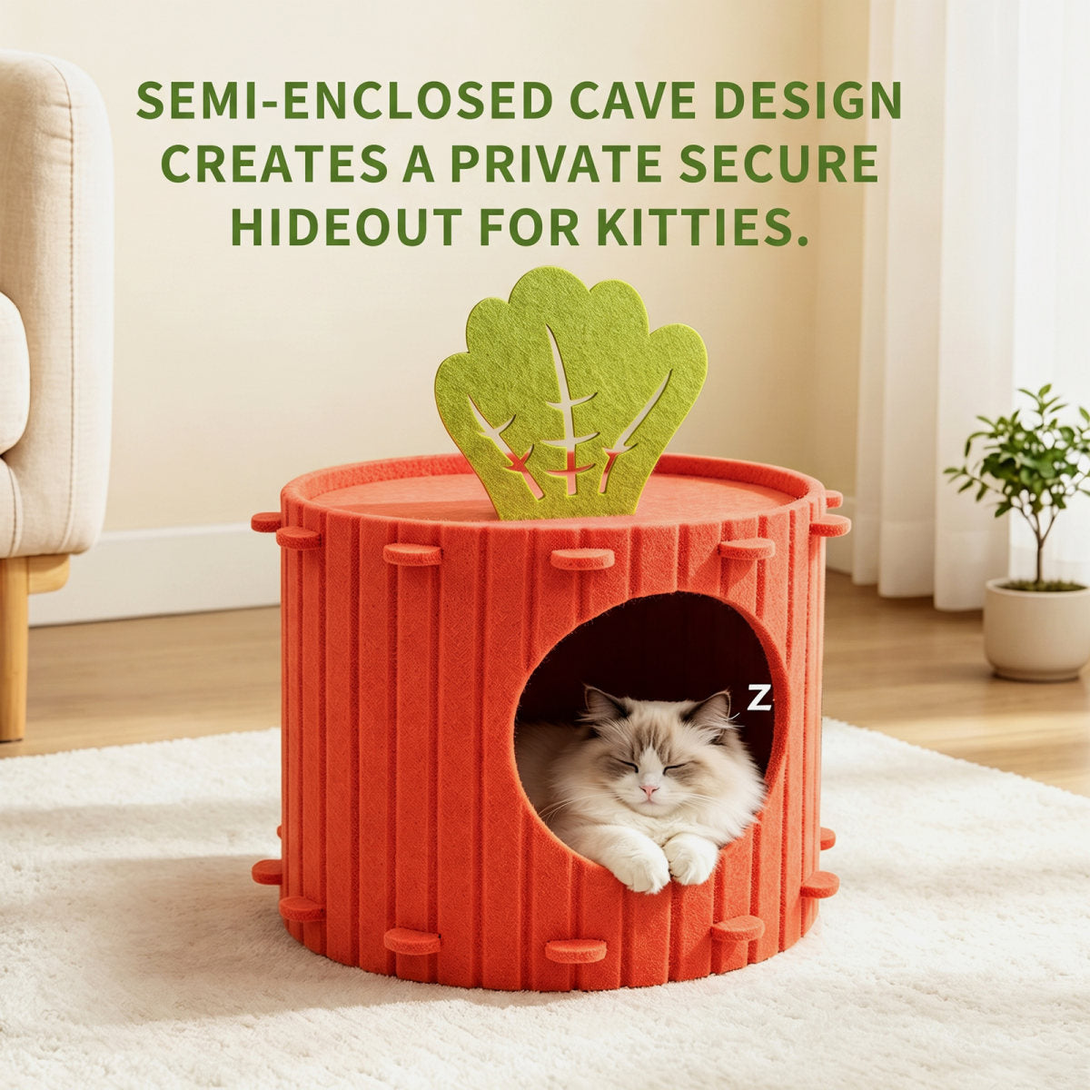 Carrot Shaped Felt Cat Cave Bed, Closed Indoor Cat House, Cozy Hideaway Nest For Small Medium Cats, Scratch Resistant Pet Shelter