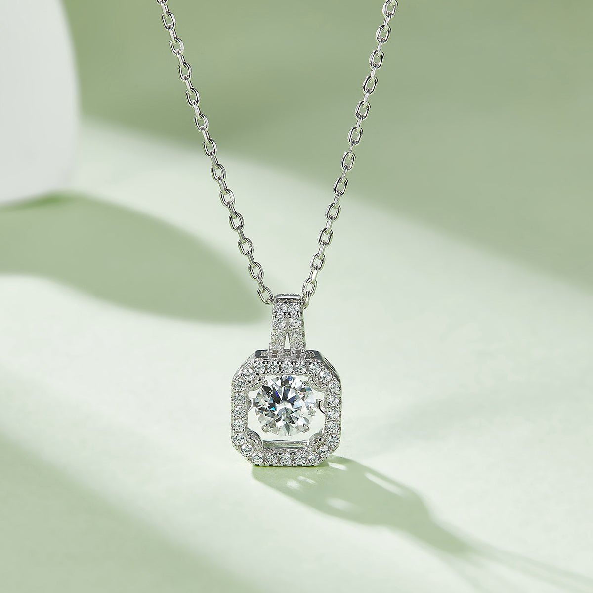 S925 Sterling Silver 0.5ct D Color VVS1 Moissanite Square Halo Necklace 45cm Platinum Plated GRA Certified Gift Box