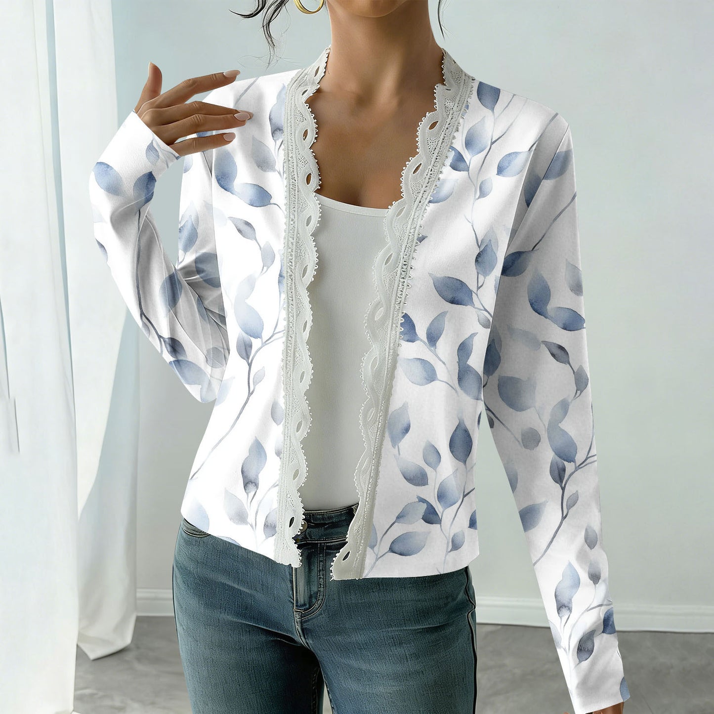 Elegant New Long-sleeved Printed Knit Cardigan