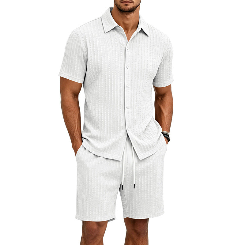 Loose Jacquard Casual Home Wear Short-Sleeve Top And Shorts Set