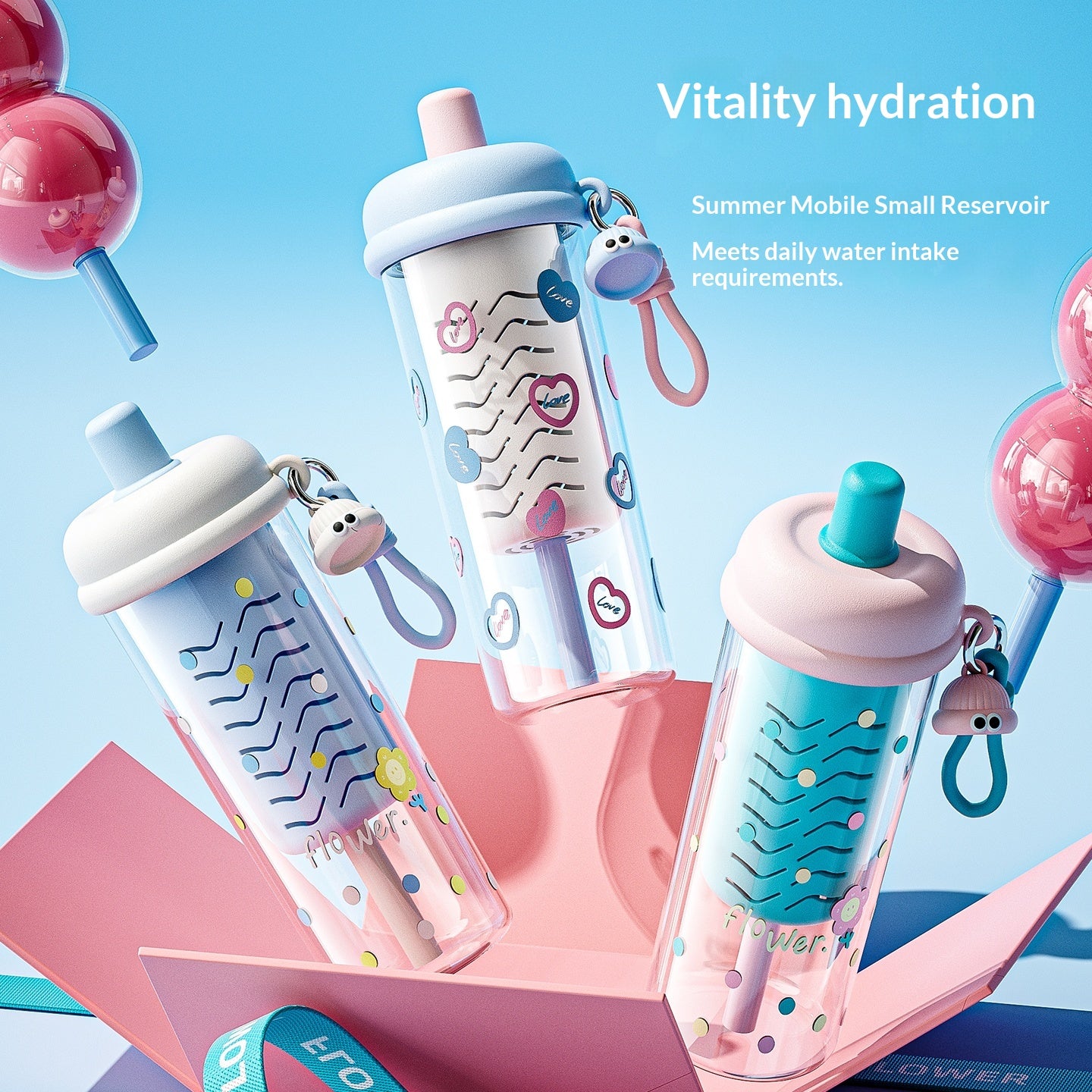 Tritan Straw Plastic Cup Portable Water Bottle With A Carrying Strap And A Cute Tea Infuser