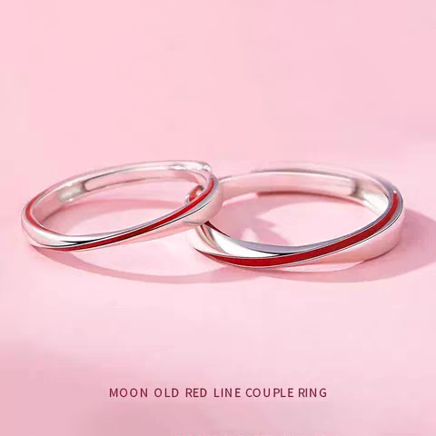 1 Pair 999 Sterling Silver Red Line Mobius Couple Rings, Adjustable Promise Rings, Ideal Valentine's Day Gift For Lovers