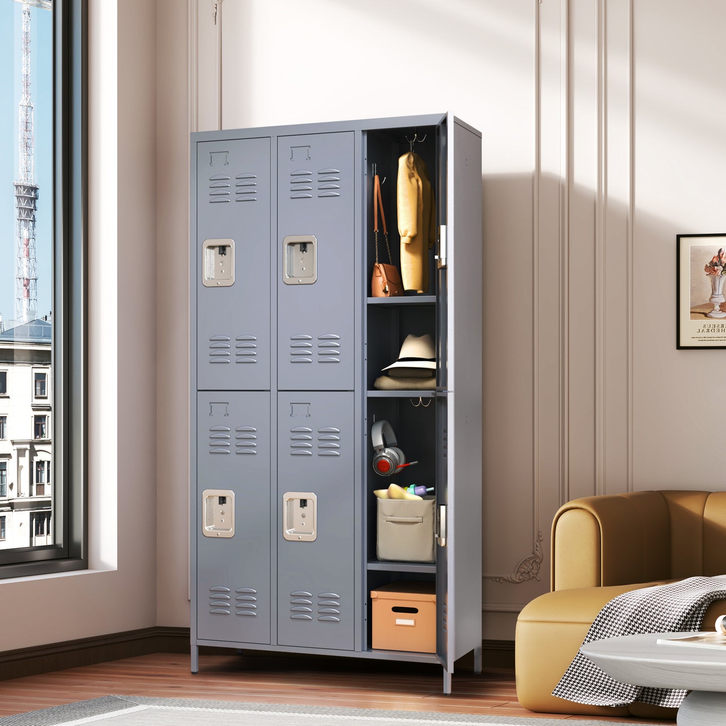 6 Door 72 H Metal Lockers With Lock For Employees,Storage Locker Cabinet  For Home Gym Office School Garage,Gray