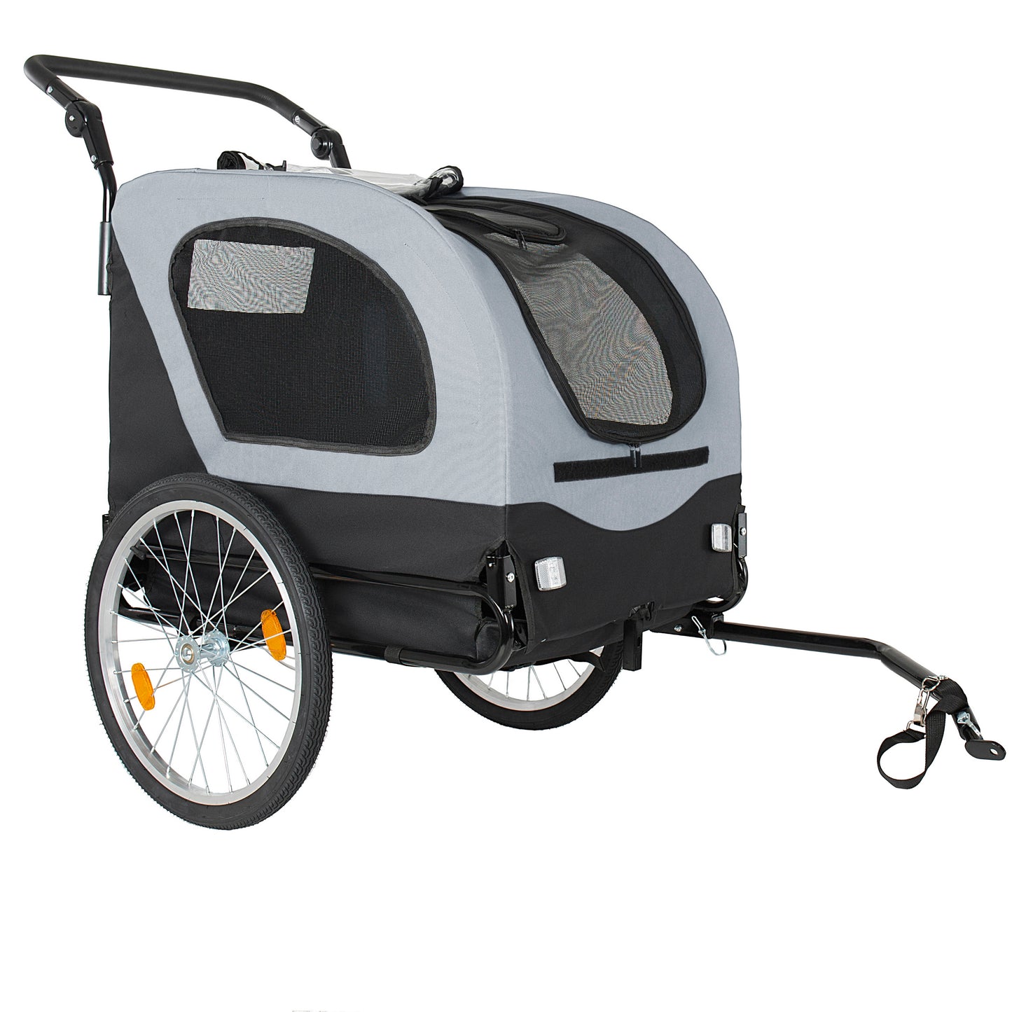2-in-1  Bike Trailer & Pet Stroller For Dogs Up To 110lbs-Foldable Pet Carrier Cart With Front Caster & 20   Quick Release Air-Filled Wheels, Breathable Mesh And PVC Rain Cover, Gray
