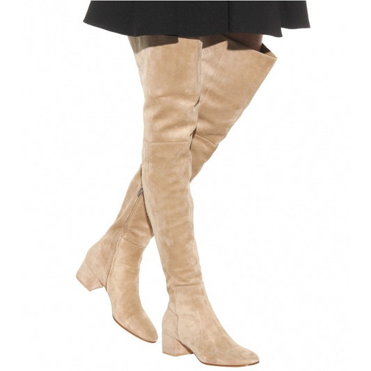 Above-the-knee Fashion Boots  European And American Style  Round Toe  Mid-height  Chunky Heel