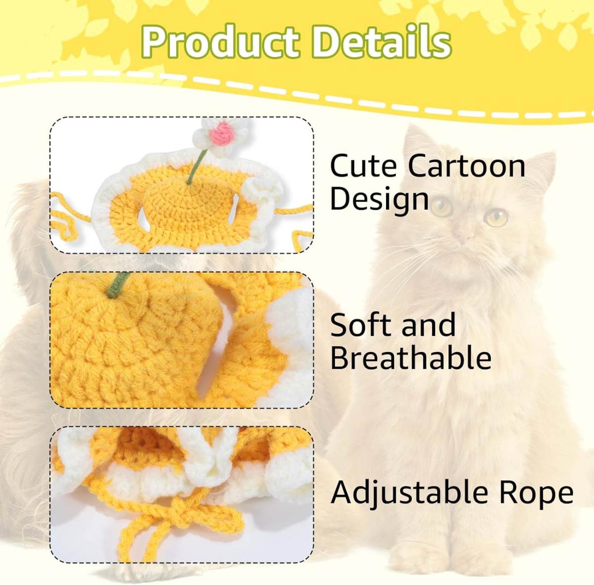 Cute Knit Cat Hat Funny Dog Hat For Cats And Small Dogs Kitten Puppy Cat Costume Halloween Christmas Birthday Party Costume Head Wear Accessories
