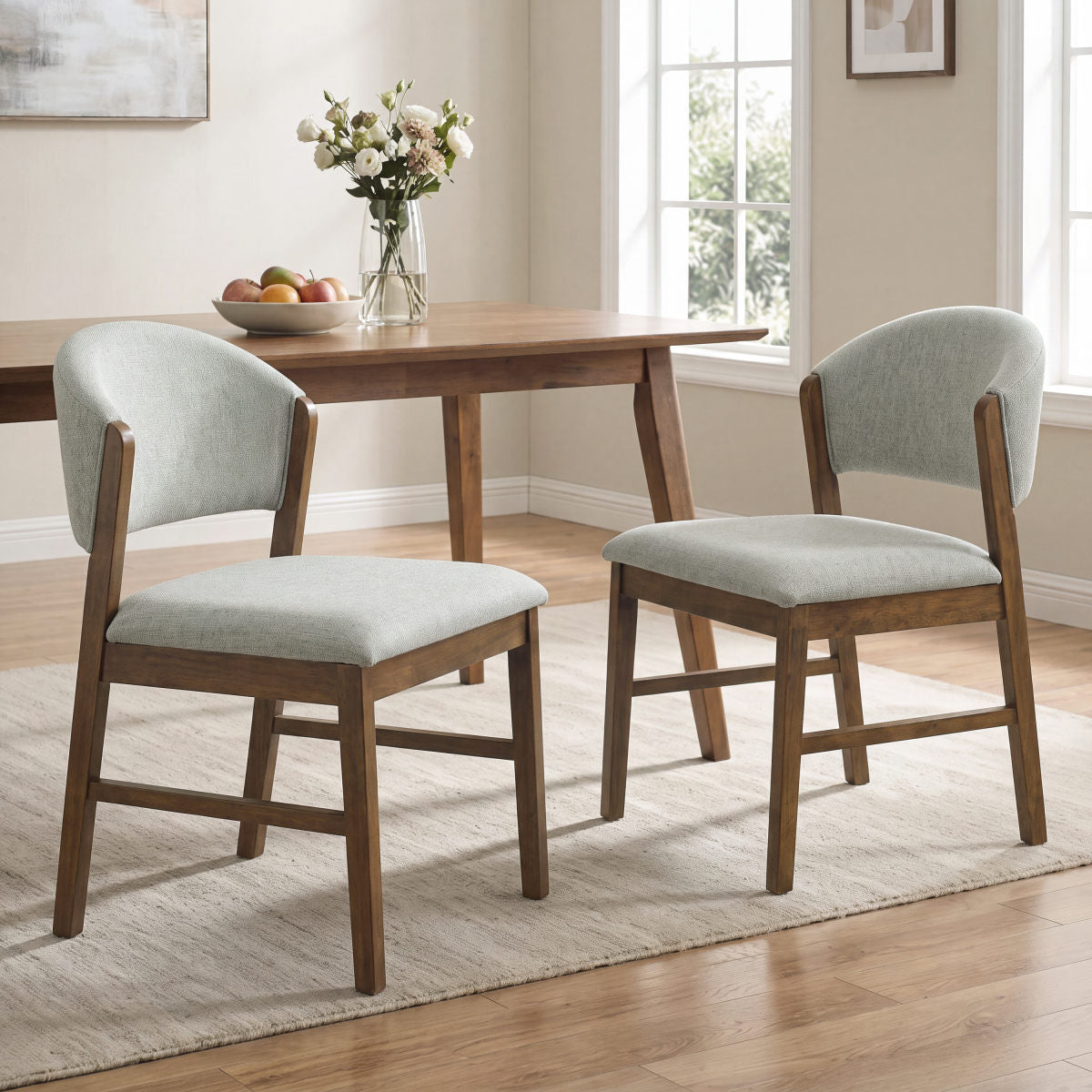 Mid-Century Modern Upholstered Dining Chairs, Rubber Wood Frame Kitchen Chairs with Upholstered(Set of 2),Walnut