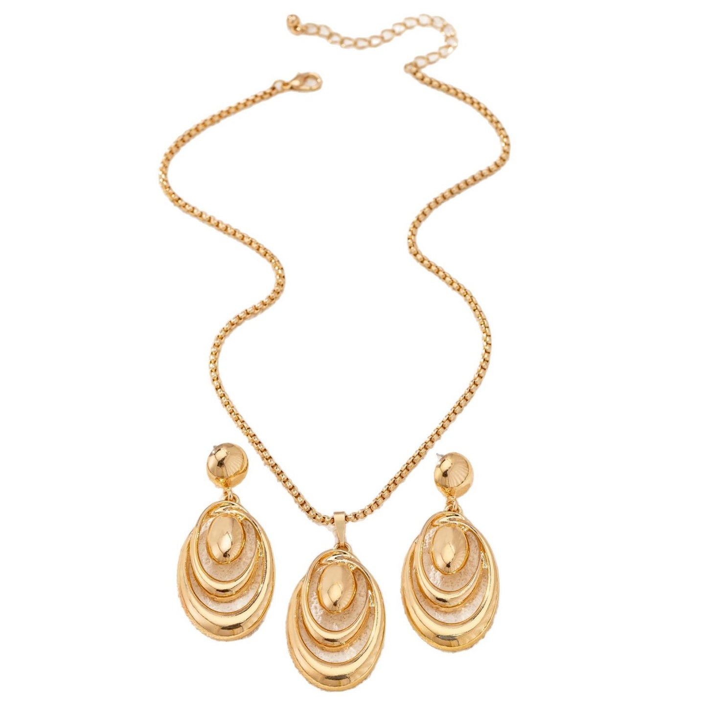 Cross-border European American Women Jewelry Set, Niche Geometric Water Drop & Circle Pendant Necklace With Matching Earrings, Versatile Fashion Accessories For Ladies