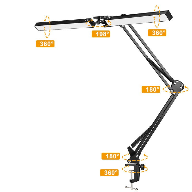 Double-Head Led Desk Lamp Swing Arm Clamp Folding Dimmable Adjustable Brightness