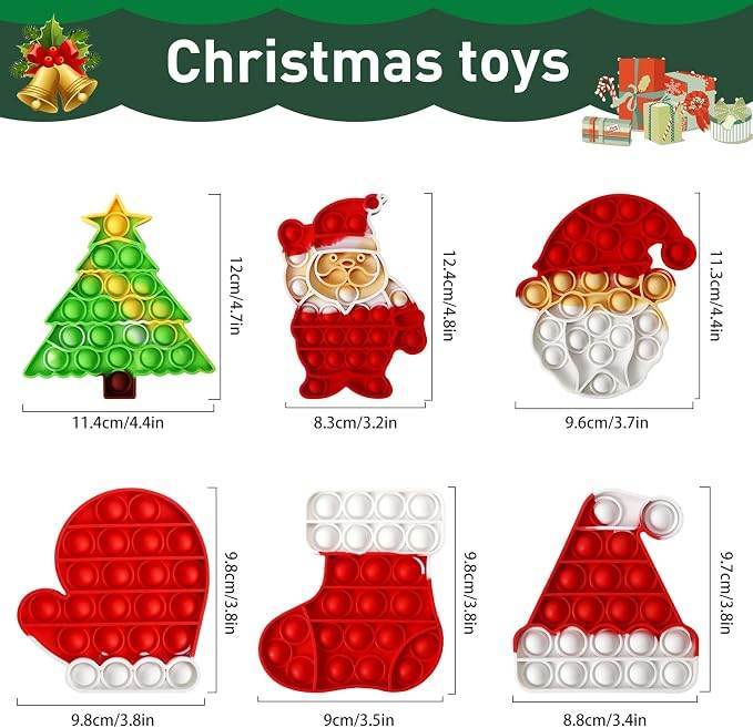 6 Pcs Christmas Fidget Set, Push Bubble Sensory Toys For Adults And Kids, Fun Holiday Party Favors, Gifts And Stocking Stuffers