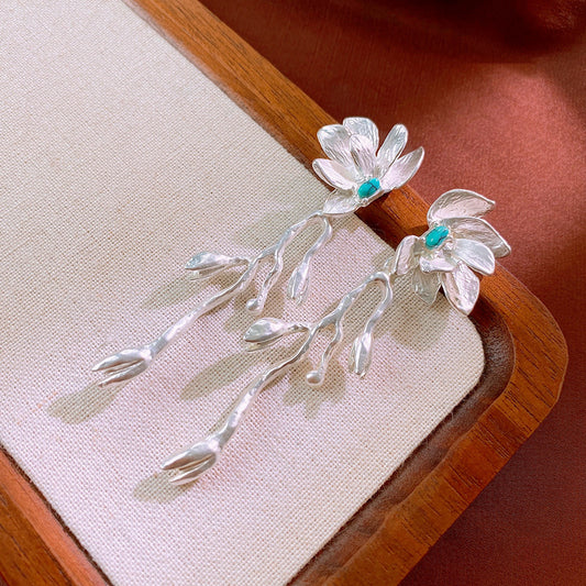 Retro Floral Silver Stud Earrings Women Dainty Vintage Flower Earrings Fashion Jewelry