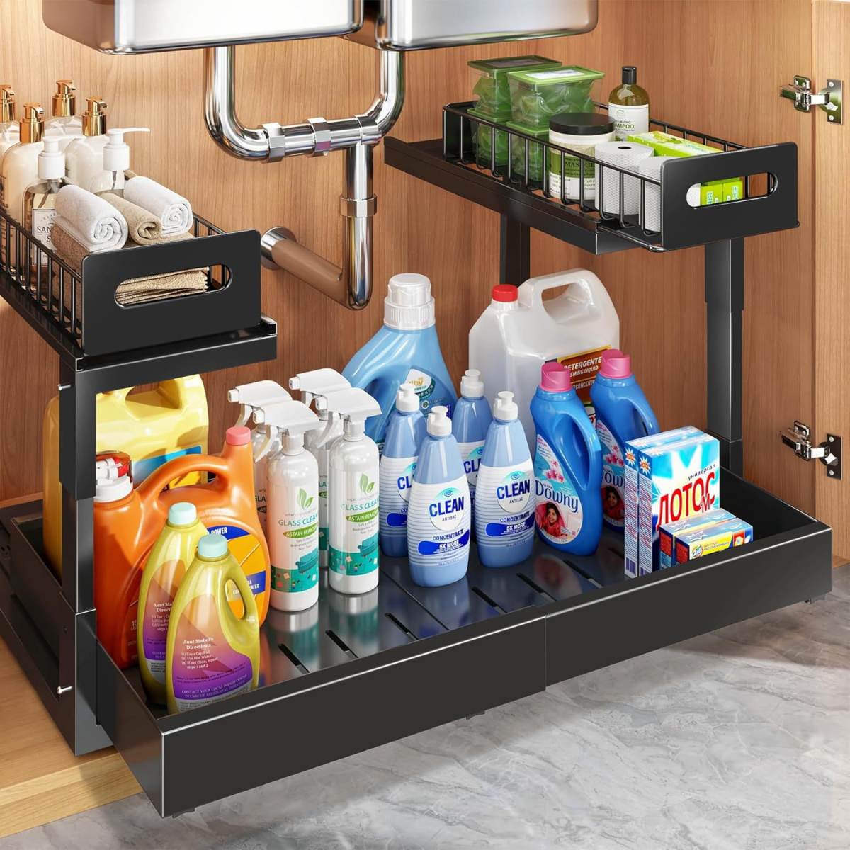 Under-sink Rack With Pull-out Tray Floor-standing And Adjustable Cabinet For The Kitchen