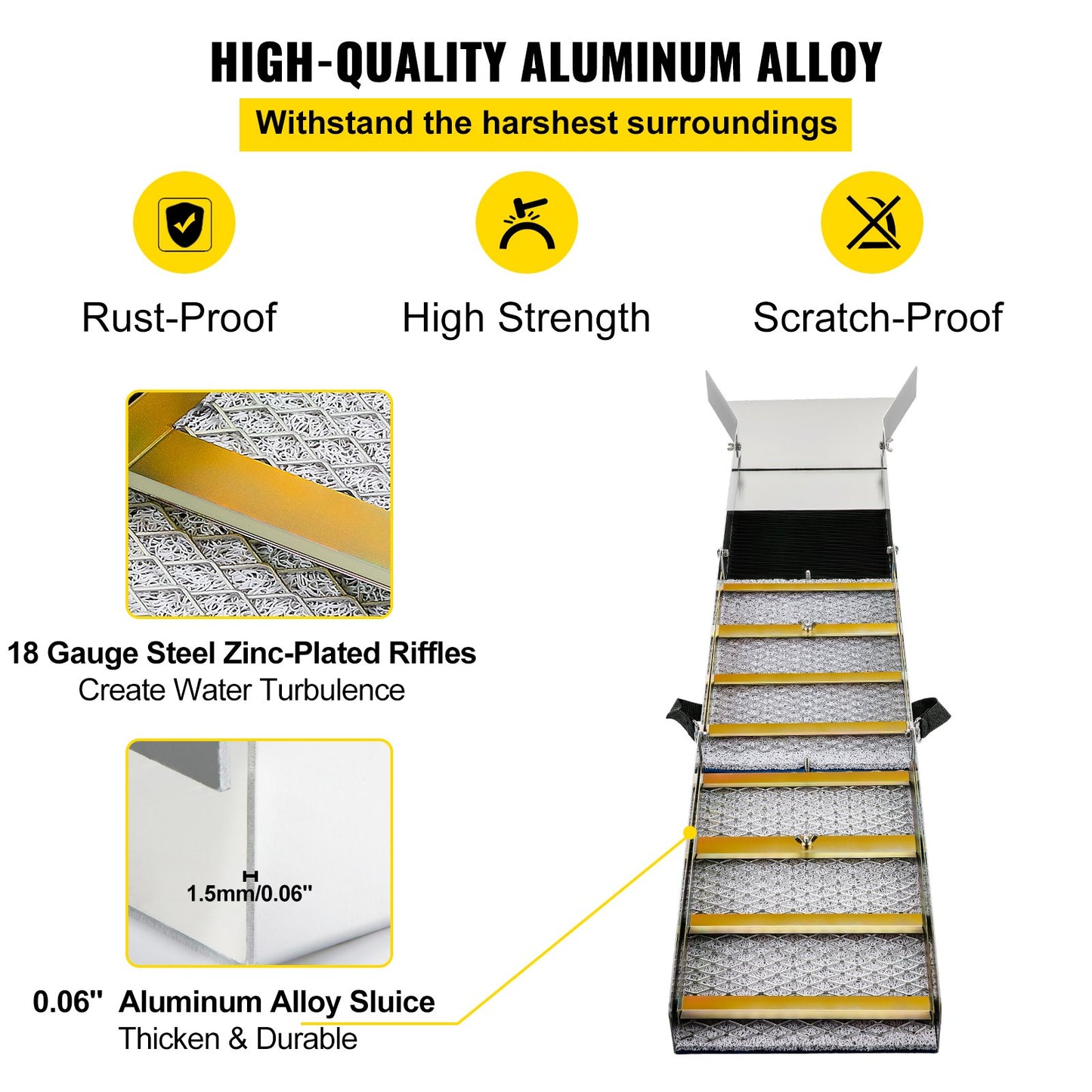 Folding Aluminum Alloy Sluice Box, Compact 50' Sluice Boxes For Gold, Lightweight Gold Sluice Equipment, Portable Sluice Boxes W/Miner's Moss, River, Creek, Gold Panning, Prospecting, Dredging