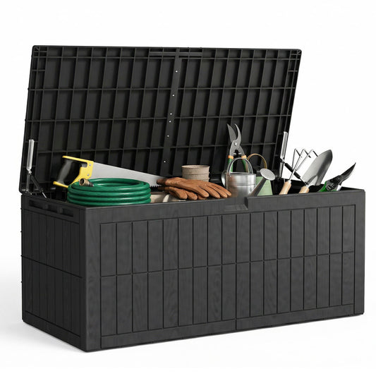 220 Gallons Outdoor Storage Box Large Capacity Water Proof Lockable Resin Deck Box For Tools Pool Accessories Sports Equipment Black
