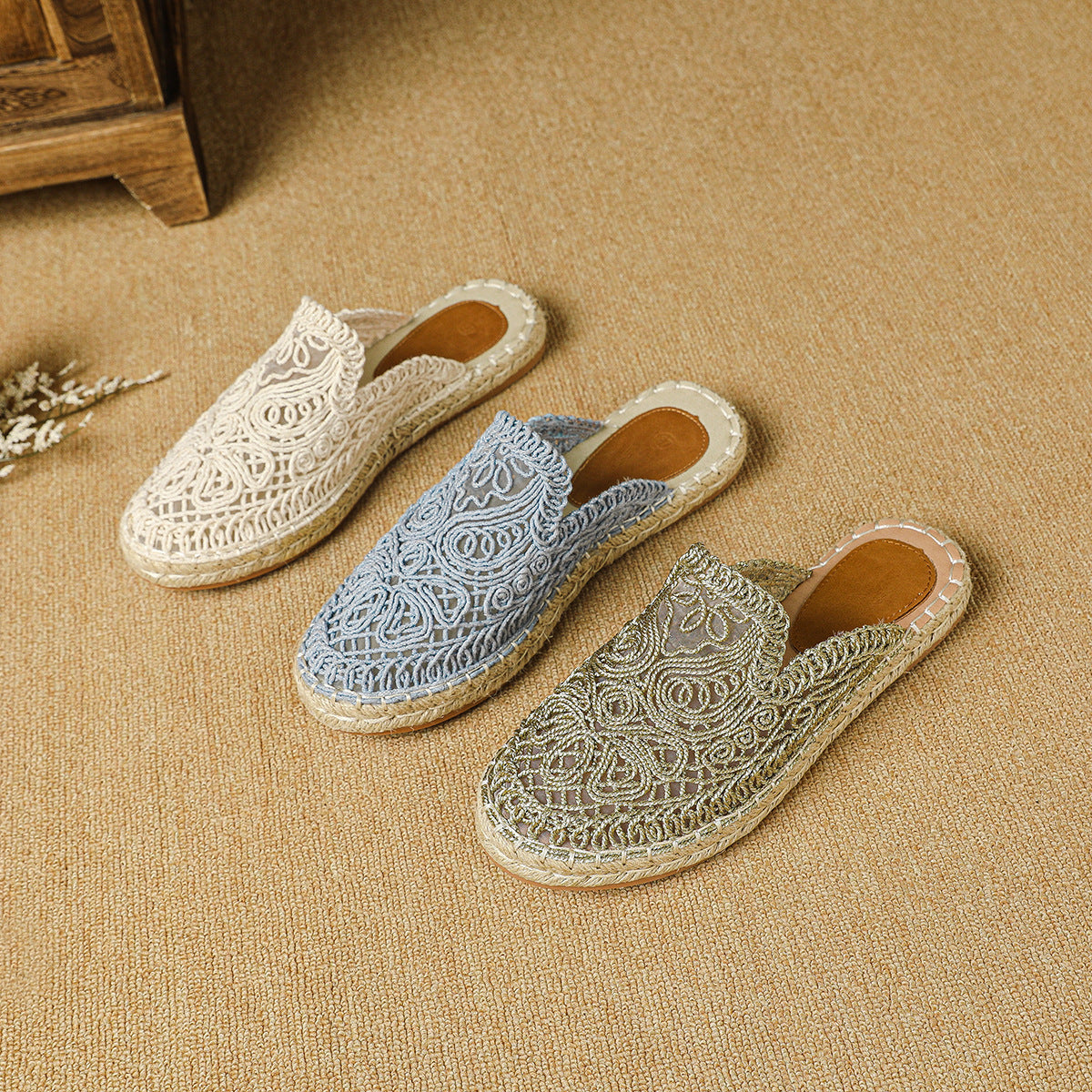 Baotou Hollowed-out Half-slipper Outdoor Round Toe Flat Slip On