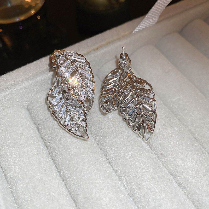 S925 Sterling Silver Hollow Leaf Earrings Light Luxury Delicate Korean Style Dainty Drops Daily Wear Ear Jewelry For Women