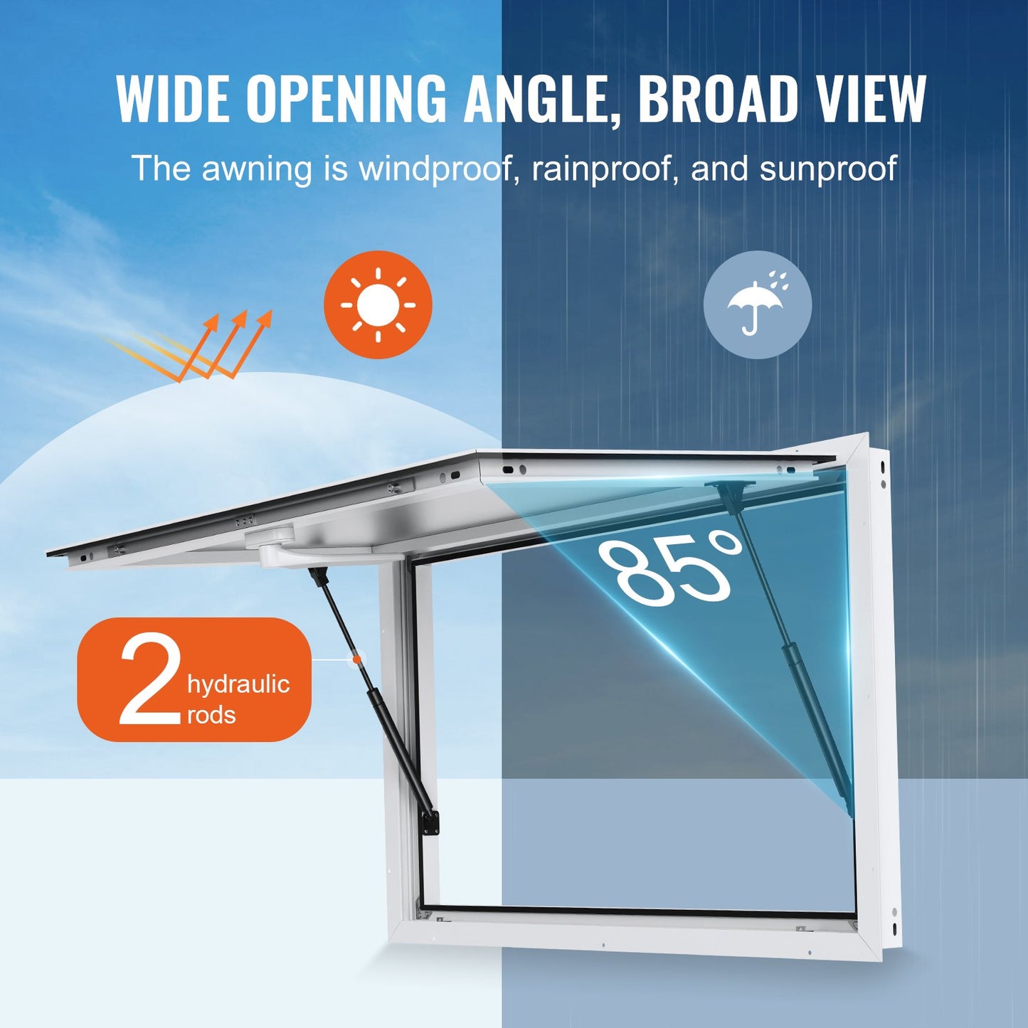 Concession Window For Food Truck, 36"x24" Aluminum Alloy Food Truck Service Window, Up To 85 Degrees Stand Serving Window With Awning Door & Drag Hook,  For Food Trucks Concession Trailers