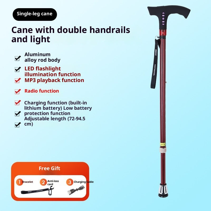 Multifunctional Smart Radio Anti-skid Telescopic Walking Stick For The Elderly