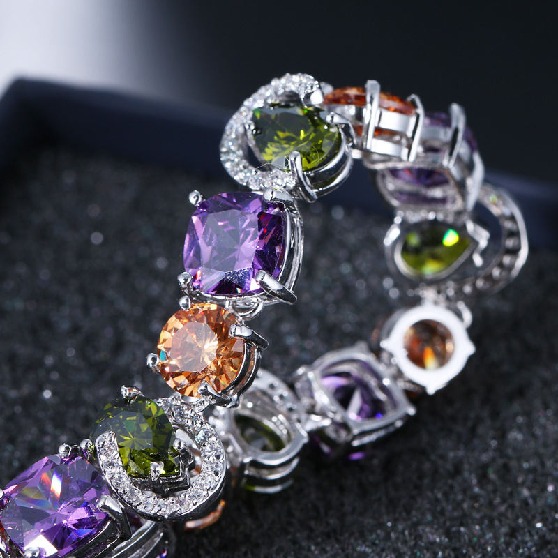 European And American Fashion Bracelet Colorful Crystals White Gold Plated Accessories
