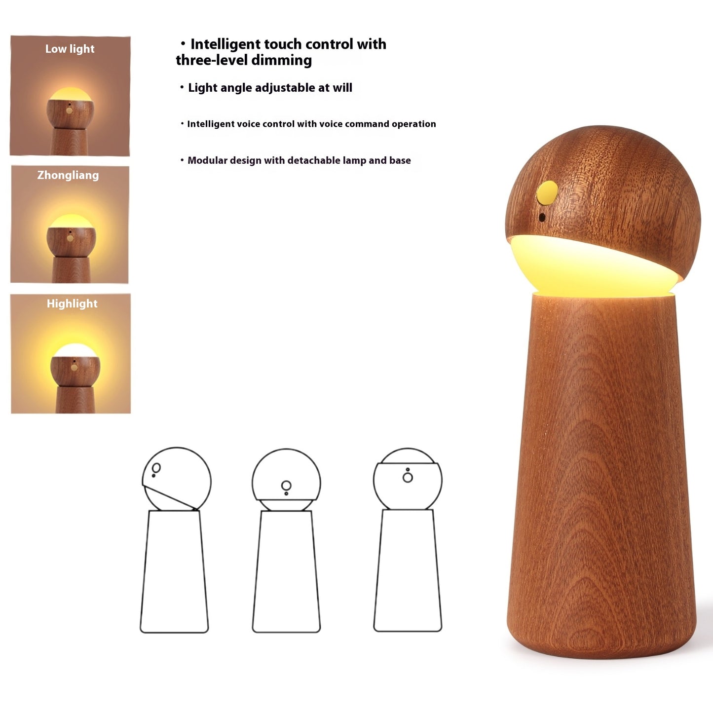 Voice-activated Sensor Light Solid Wood Intelligent Charging Small Night Lamp