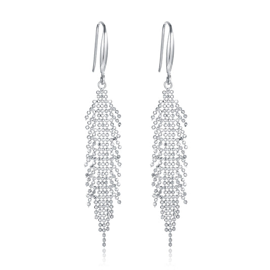 S925 Sterling Silver Tassel Dangle Earrings 59.8mm Long 2g Lightweight Mesh Bead Flowing Design Platinum Gold Rose Gold Plated Gift Box